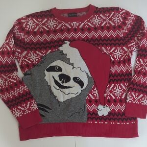 Alex Stevens Crewneck Festive Red Sloth Sweater Large